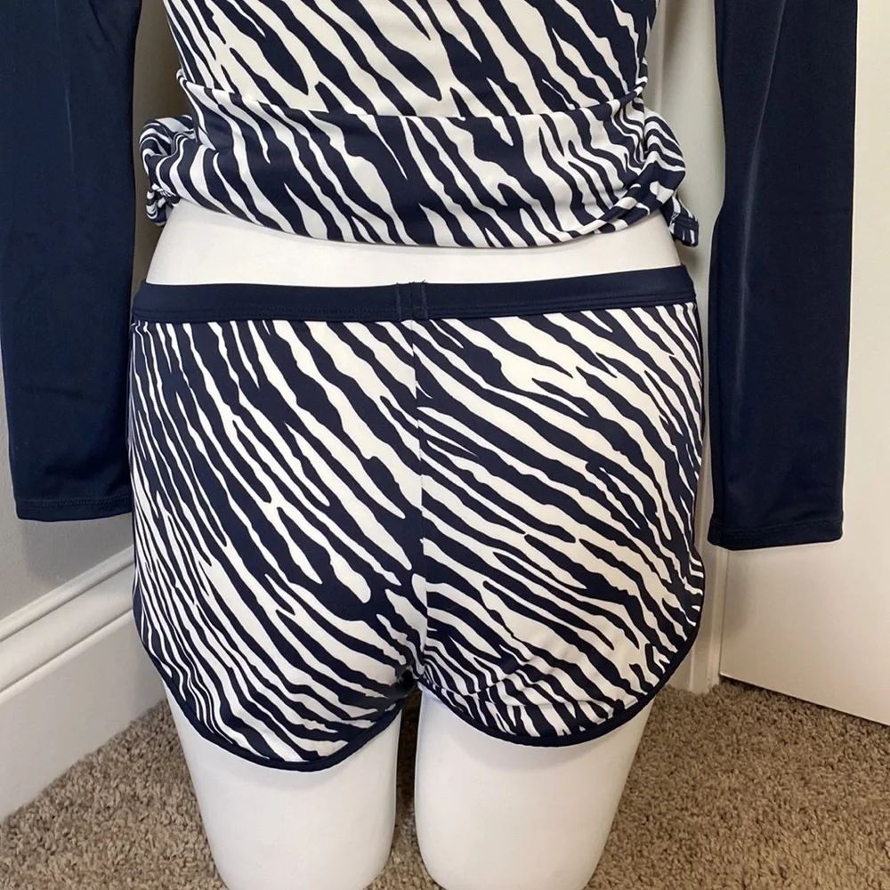 BODEN Piping Swimsuit Zebra Print Set Long Sleeve Top AND Bottom Size 4